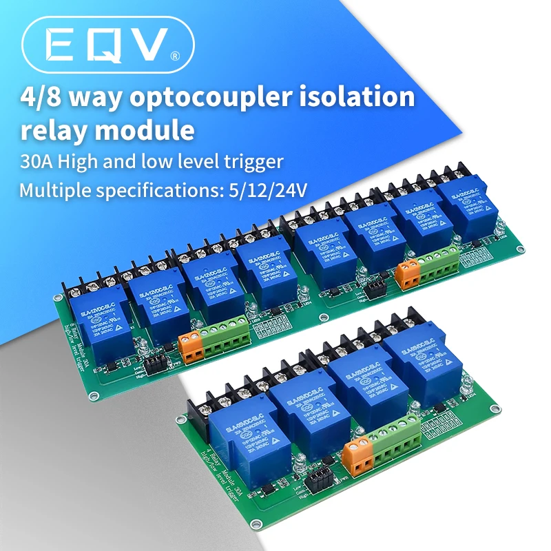 4 8 channel relay module 30A with optocoupler isolation 5V 12V 24V supports high and low Triger trigger