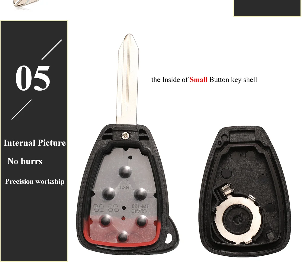 Jingyuqin 10X Car Key Shell Case 2/3/4/5/6 Butto for Chrysler Pacifica Aspen 300 Dodge RAM Caravan Jeep Commander Grand Cherokee