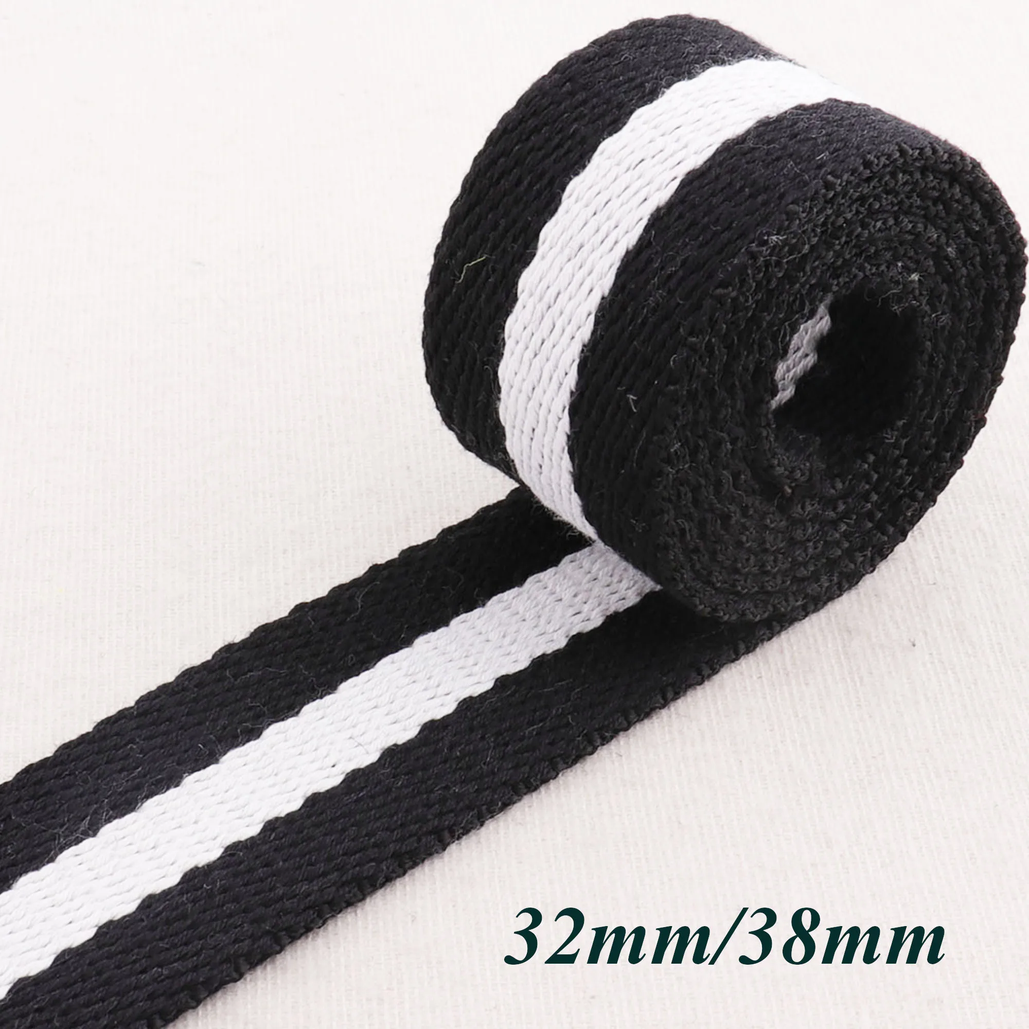 50mm/38mm/32mm White Black Striped Cotton Webbing Heavy Weight Bag Purse Straps Totes Belt Tape Bag Handle Belting handbag Strap