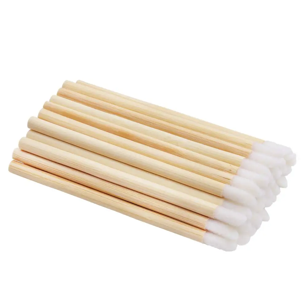 100/200PCS Lip Wands Factory Eco-friendly Nylon Hair Disposable Makeup Lip Brush Applicator with Bamboo Wood Handles