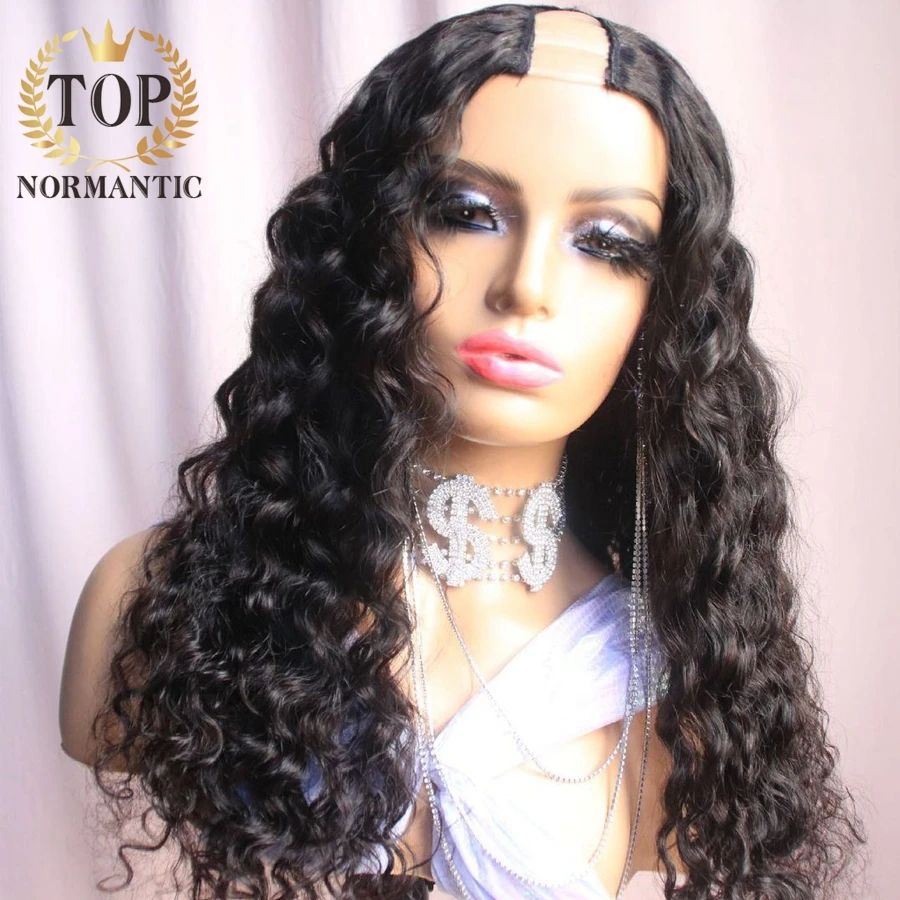 Topnormantic 180% Deep Wave U Part Wig Brazilian Remy Human Hair Deep Wave U Part Wigs For Black Women