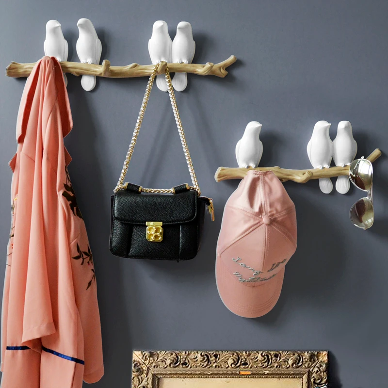 

Wall Hooks Decorative Bathroom Accessories Hanger Resin Bird Hanger Key Kitchen Coat Clothes Ganchos Hat Handbag Coat Hanger