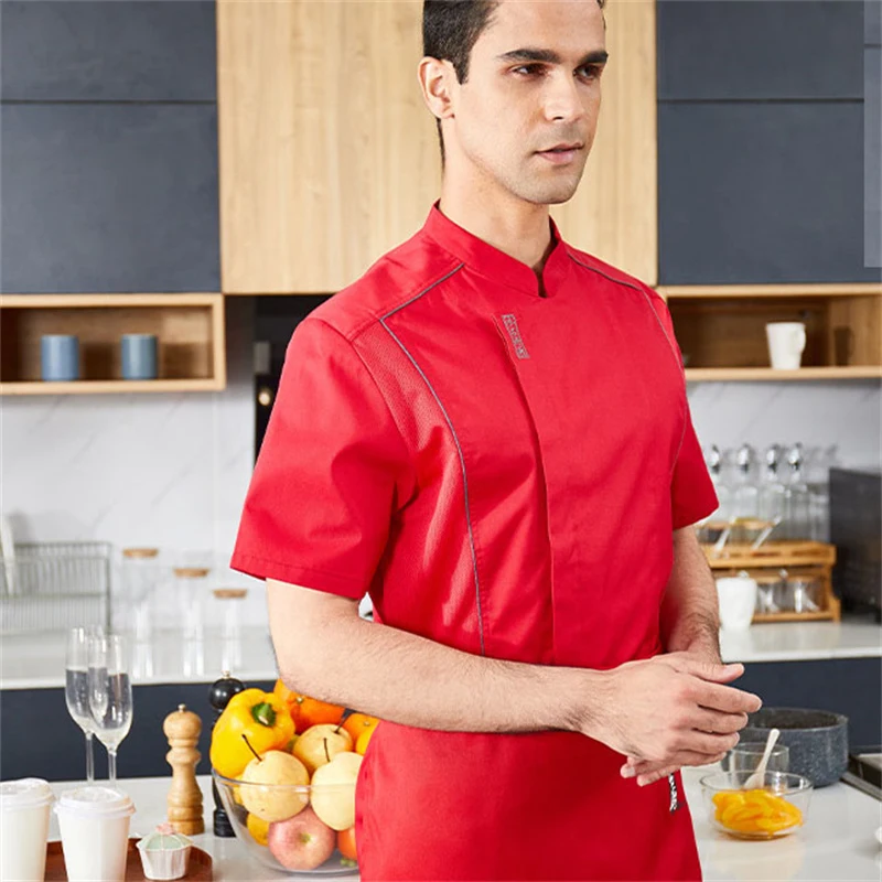 4สี Chef Overalls แขนสั้น Breathable Men และ Women โรงแรมร้านอาหารห้องครัวยาวร้านอาหารห้องครัวเครื่องแบบ