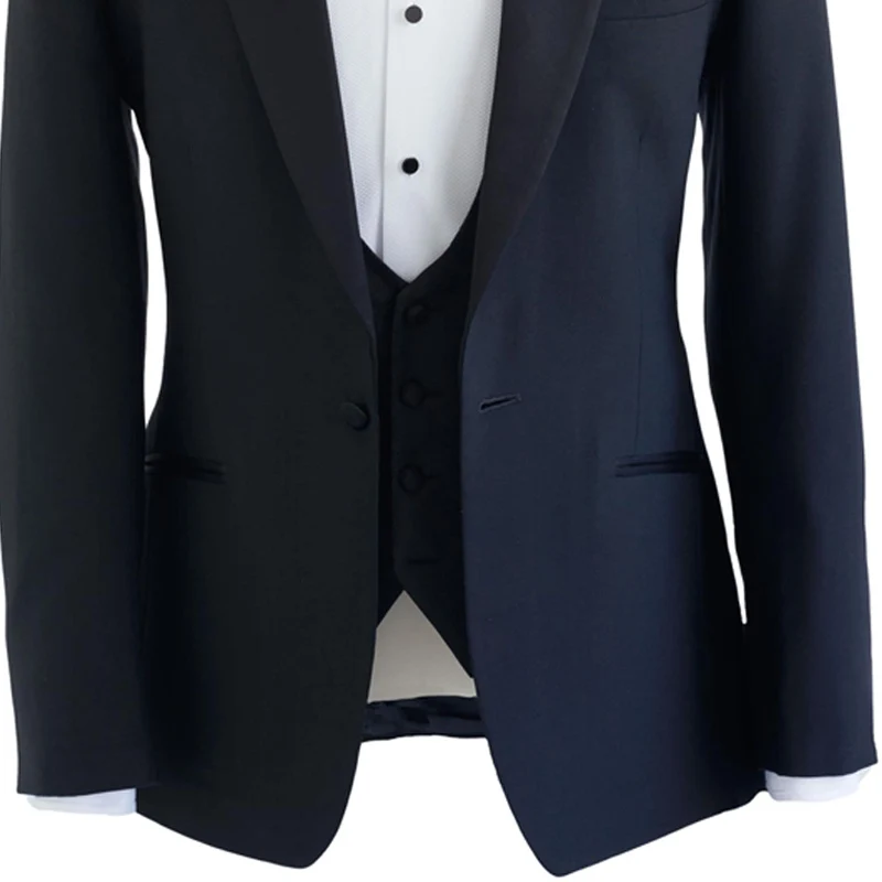 Navy Blue Business Men Suit One Button Peaked Lapel Wedding Tuxedos for Groom Three Piece Suit (Jacket+Vest+Pants)