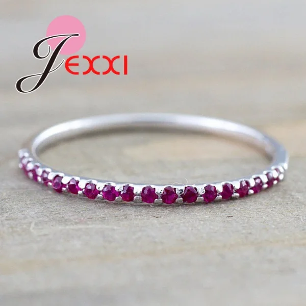 Anillo de dedo de cristal brillante redondo de Plata de Ley 925 auténtica para mujer, accesorios de fiesta, joyería fina