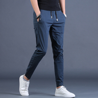 Summer Casual Sport Joggers Pants Men Fashion Korean Style Blue Slim Fit Drawstring Trousers