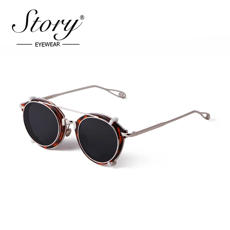 

STORY Vintage Steampunk Clip on Sunglasses Men 2020 Fashion Classic Leopard Metal Round Removable Flip Lens Sun Glasses S1810