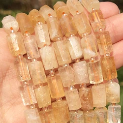 Natural Stone Faceted Yellow Citrines Cylinder Loose Spacer Beads for Jewelry DIY Making Charms Bracelet Earrings Accessories