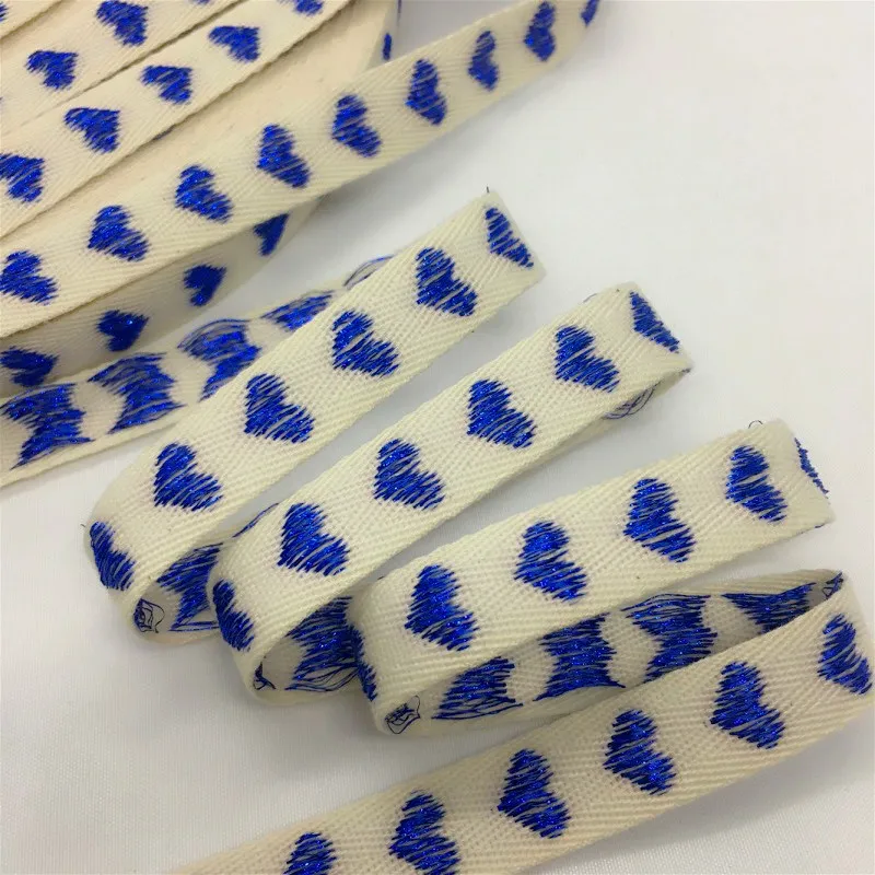 Twill Cotton Ribbon Lurex Heart 1.6cm 5Y For Handmade DIY Craft Gift Floral Packing Christmas Wedding Party Easter Deco