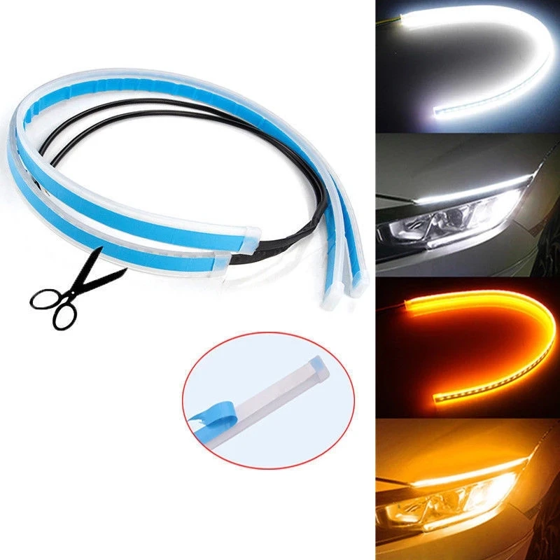 2pcs Car Led DRL Daytime Running Light Strips Flexible Auto Headlight Waterproof Flowing Turn Signal Lights Decorative Lamp 12v