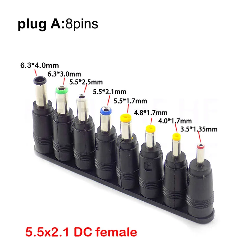 Universal 5.5x2.1mm DC Female to Male AC Power Plug Supply Adapter Tips Connector Kits for Thinkpad Laptop Jack Sets Right Angle