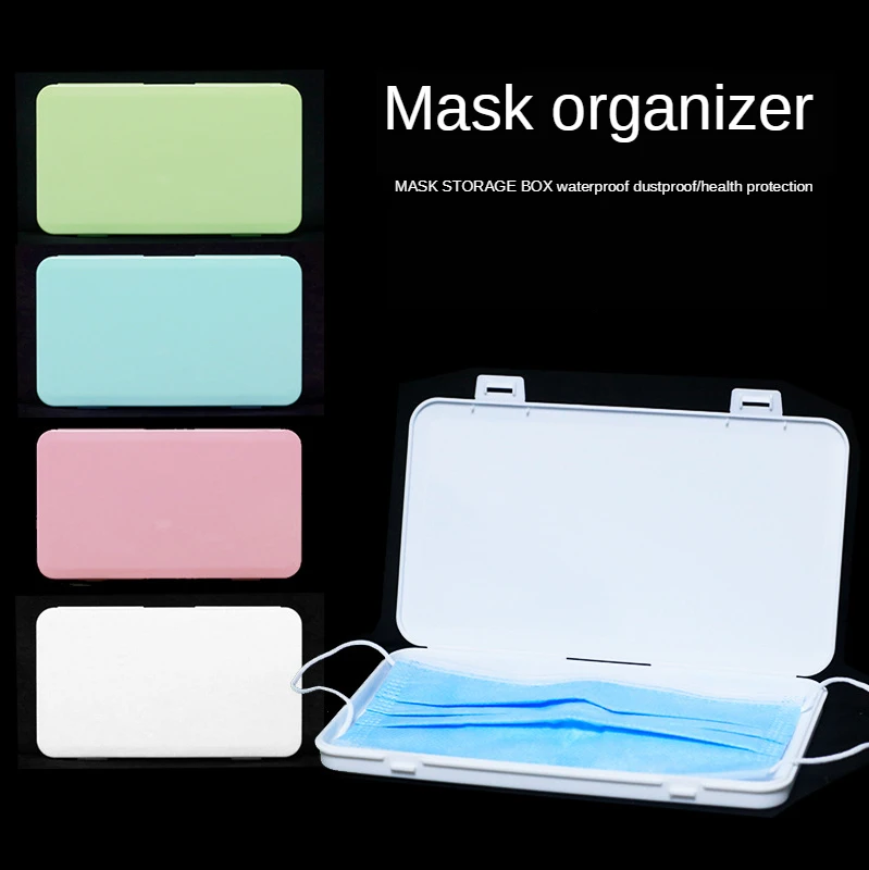 Caja de plástico para almacenamiento de mascarillas, carpeta temporal para máscaras médicas, tapa abatible, producto Antiviral portátil para exteriores, PP, cuadrado, azul y blanco