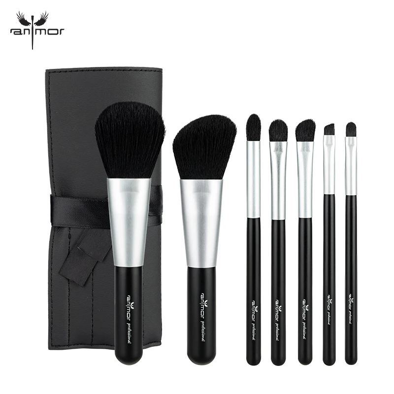 

Anmor 7Pcs/Set Makeup Brushes Professional Portable Black Make Up Brush Foundation Eyebrow Eyeshadow Tools Travel Cosmetic Bag