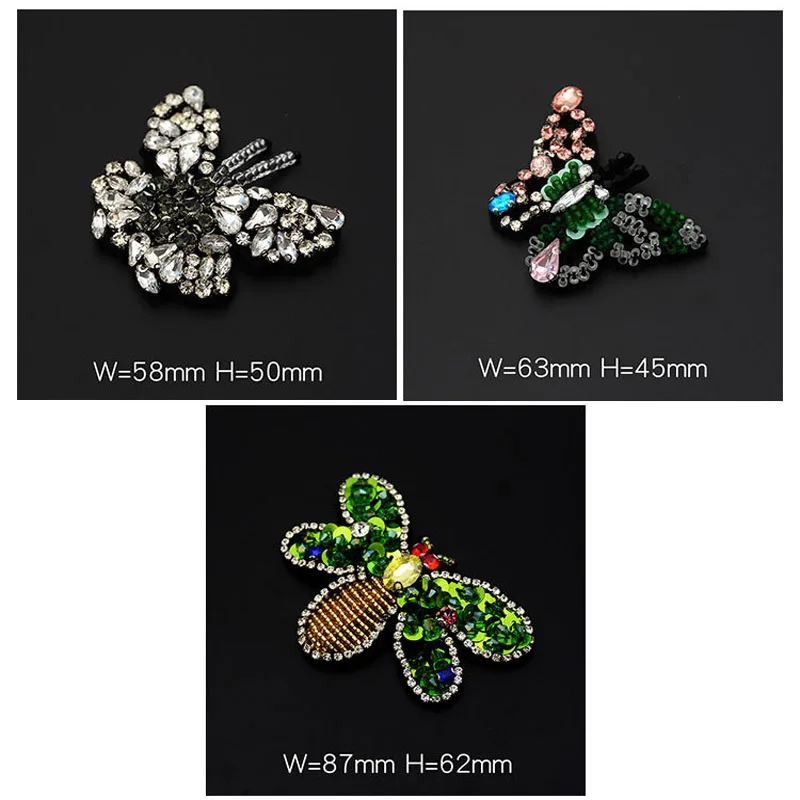 AHYONNIEX 1pcs Colorful Butterfly beads rhinestones patches sew on beading applique clothes shoes bags decoration patch DIY