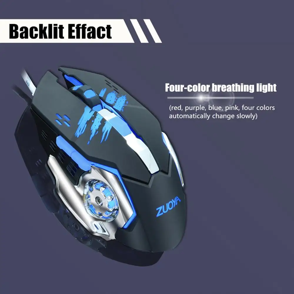 ZUOYA Mouse da gioco DPI regolabile LED luminoso cablato ottico USB Gamer Mouse gioco Mause per PC Computer Laptop professionale