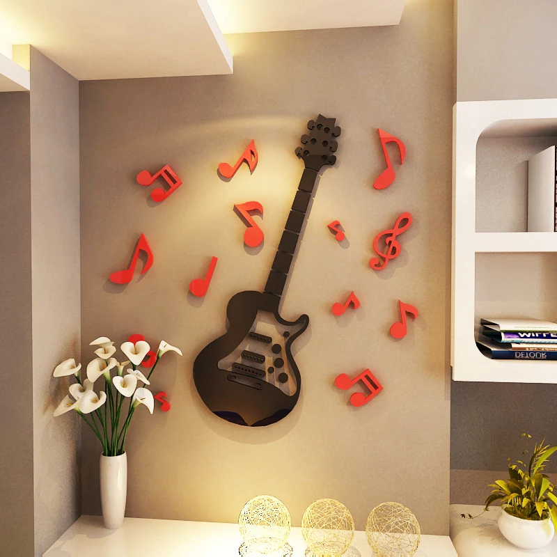 Guitar note Acrylic Wall stickers for Band Practice room Music classroom DIY Art wall decor Training course room Home Decoration