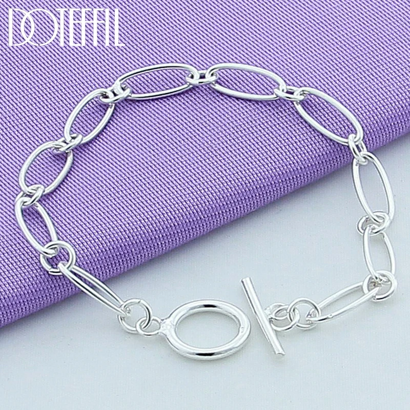 

DOTEFFIL 925 Sterling Silver Simple Chain OT Buckle Bracelet For Woman Charm Wedding Engagement Party Fashion Jewelry