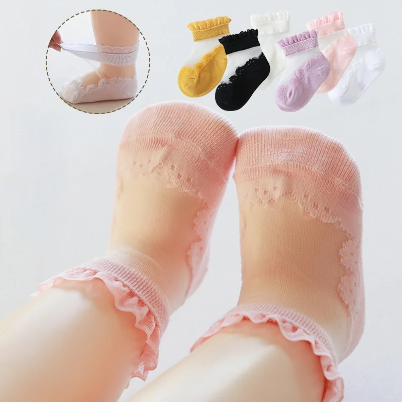 New Arrivals Spring Summer Baby Girls Lace Socks Classic Ultra-thin Lace Invisible Socks Six Colors Princess Crystal Sheer Socks