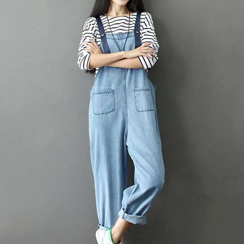 Denim Jumpsuit Women Casual Loose Sleeveless Denim Overalls Women Solid Suspenders Jumpsuits Long Pants Korean Fashion Clothing