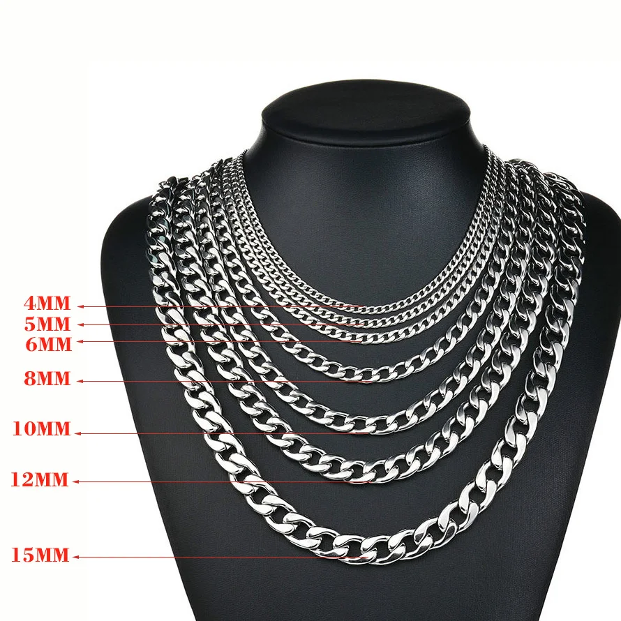 4-15MMM Stainless Steel Cuban Link Necklaces for Men Women NK Hip Hop Chains Punk DIY Jewelry 50-70CM