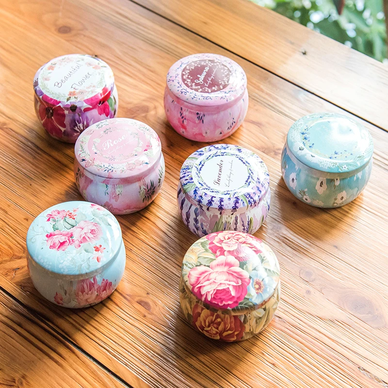 European Vintage Flower Printed Mini Candy Rose Tea Tin Box Round Candle Container Small Jewelry Coin Storage Box For Home Decor