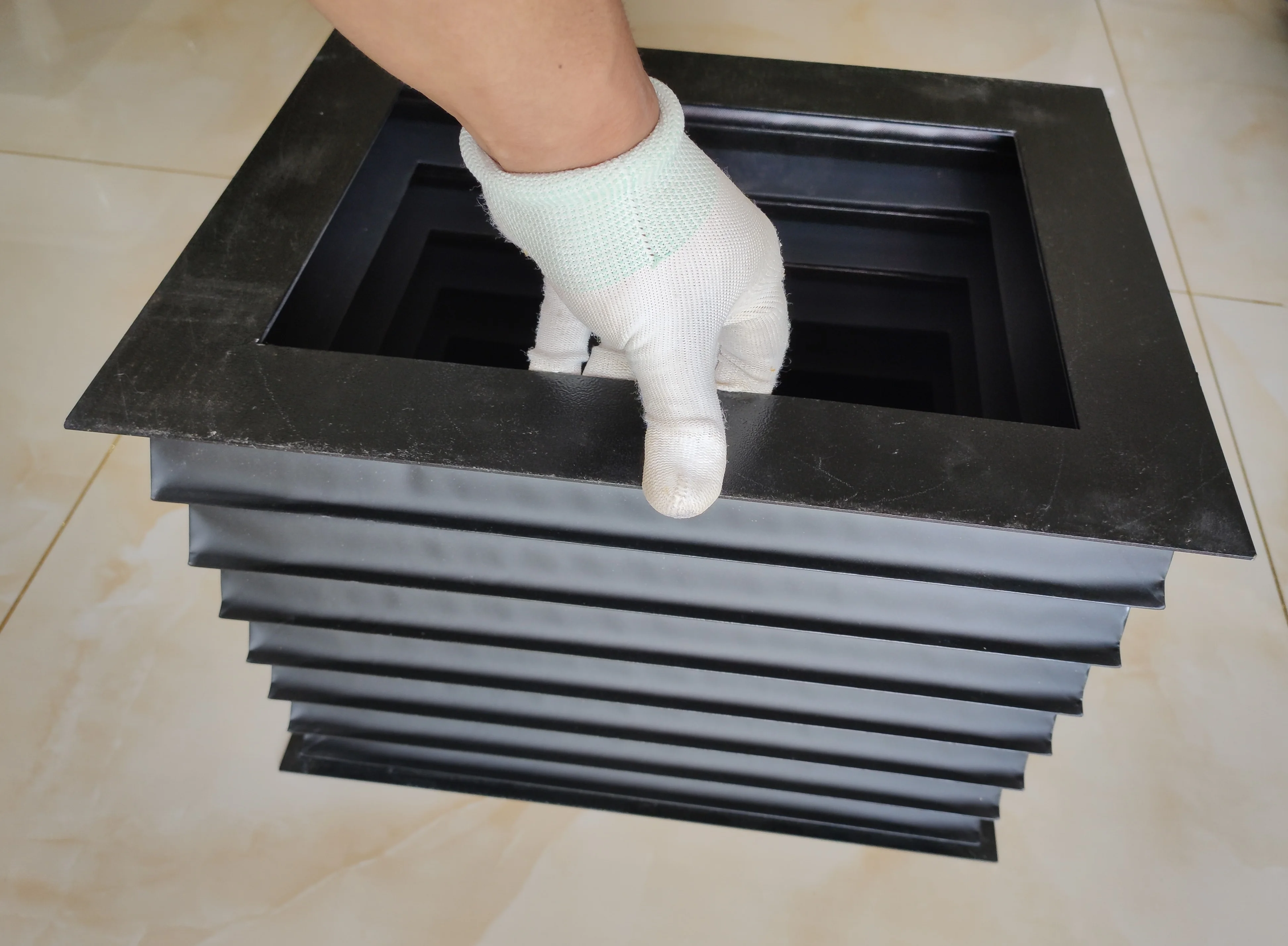 T5 flexible protection bellows,  inside 200 mmx300 mm; outsize 280 mmx380 mm; both ending flange 300 mmx400 mm