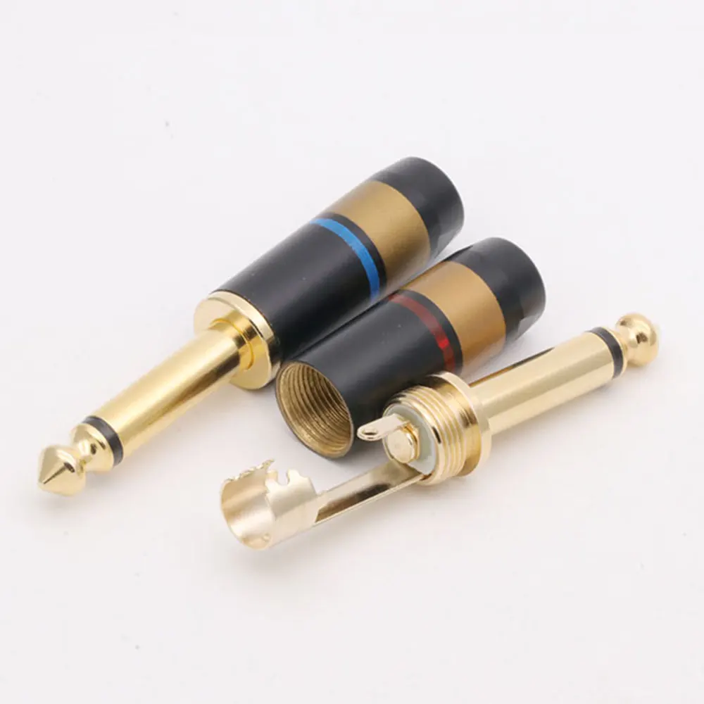 1pc 6.35mm Luxury Blue & Red Gold-Plated Mono/Stereo Audio Plug Connector for Microphone