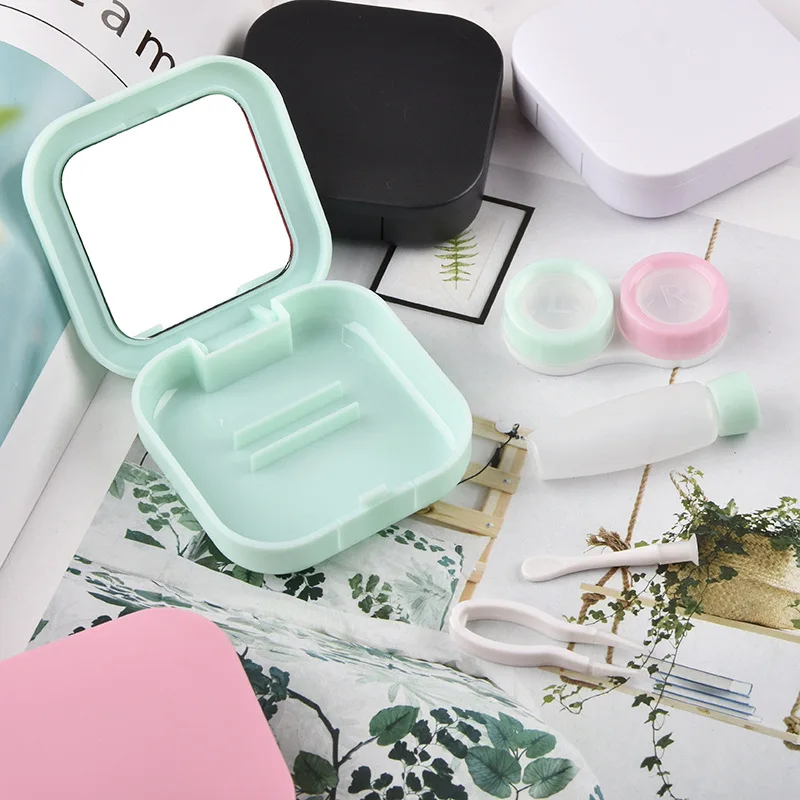 1Pcs Color Contact Lenses Case with Mirror Unisex Lovely Travel Kit Cute Style Solid Container Glasses Lenses Box