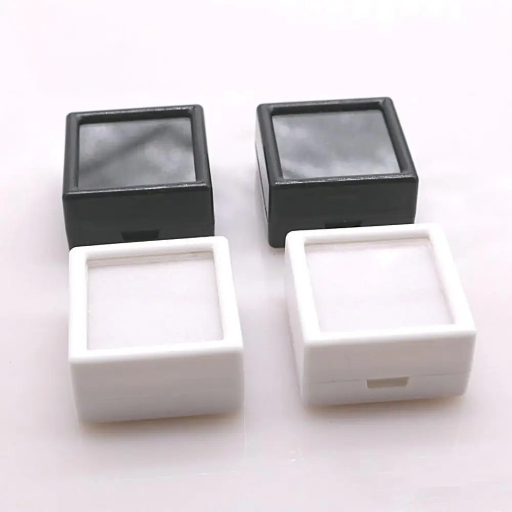 10Pcs  3*3*1.7cm Plastic Loose Diamond Display Package Box Square Gem Stone Case Foam Pad Diamond Storage Box