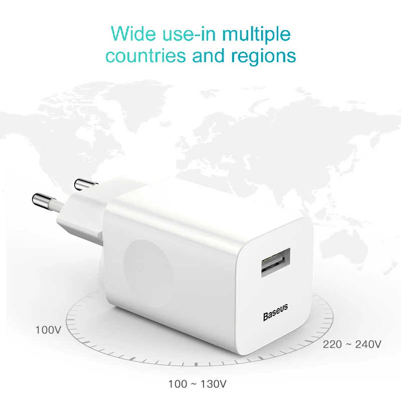 Baseus USB 벽 휴대폰 충전기 어댑터, 아이폰 12, 11, 프로, XS, 맥스, XR, 샤오미, 고속 충전 3.0, 24W, QC3.0