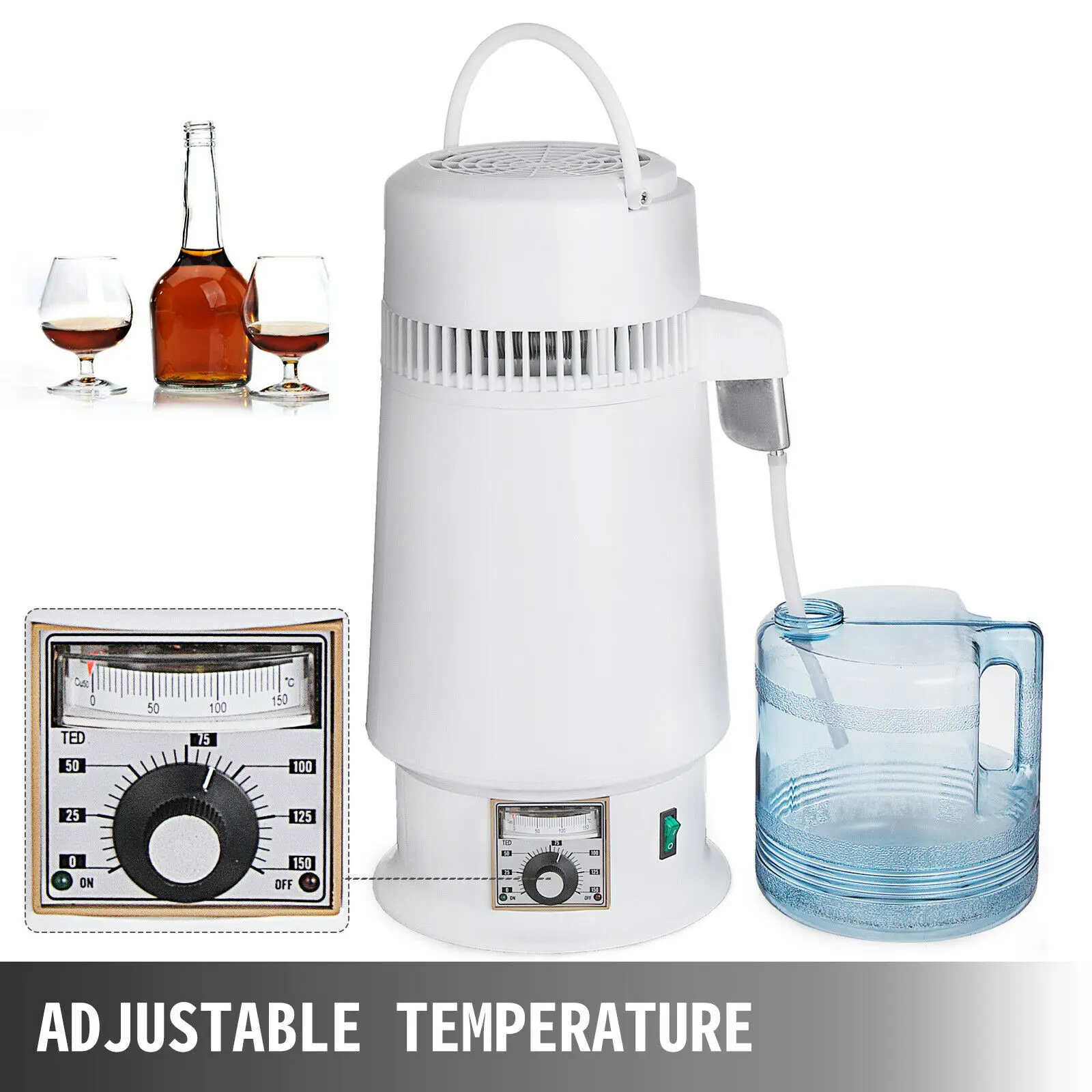 VEVOR Destilador de Agua de Acero Inoxidable 750W Destilación de Alcohol Destilador de Agua Destilador de Alcohol de 4L con Botella de Vidrio de