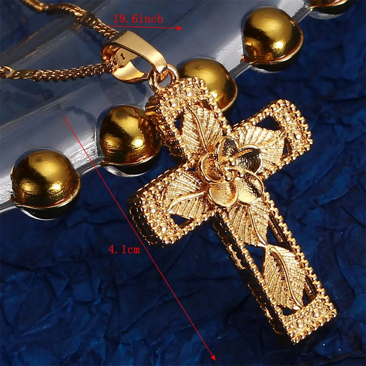 Gold Color Orthodox Christianity Church Eternal Flower Leaf Cross Pendant Necklace Russia Greece Jewelry