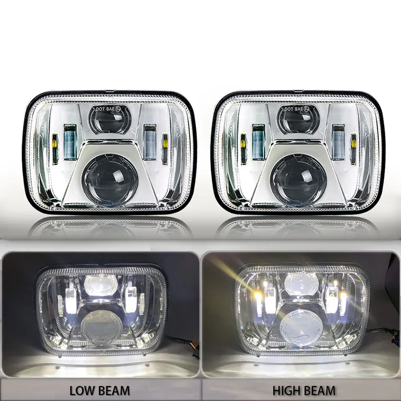 

Chrome/Black 5x7 7x6Inch Rectangular Led Headlight with DRL for Jeep Wrangler YJ Cherokee XJ H6054 H5054 H6054LL 69822 6052 6053