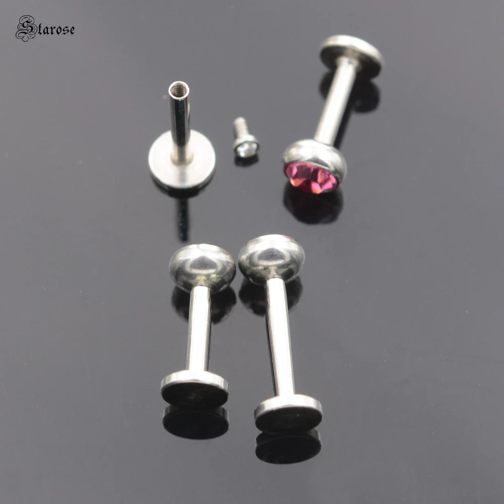 5Pcs 1.2x6/8mm Bar Round Rainbow Blue Crystal Nose Ring Stud Conch Labret Piercing Lip Ring Ear Piercing Helix Tragus Earrings