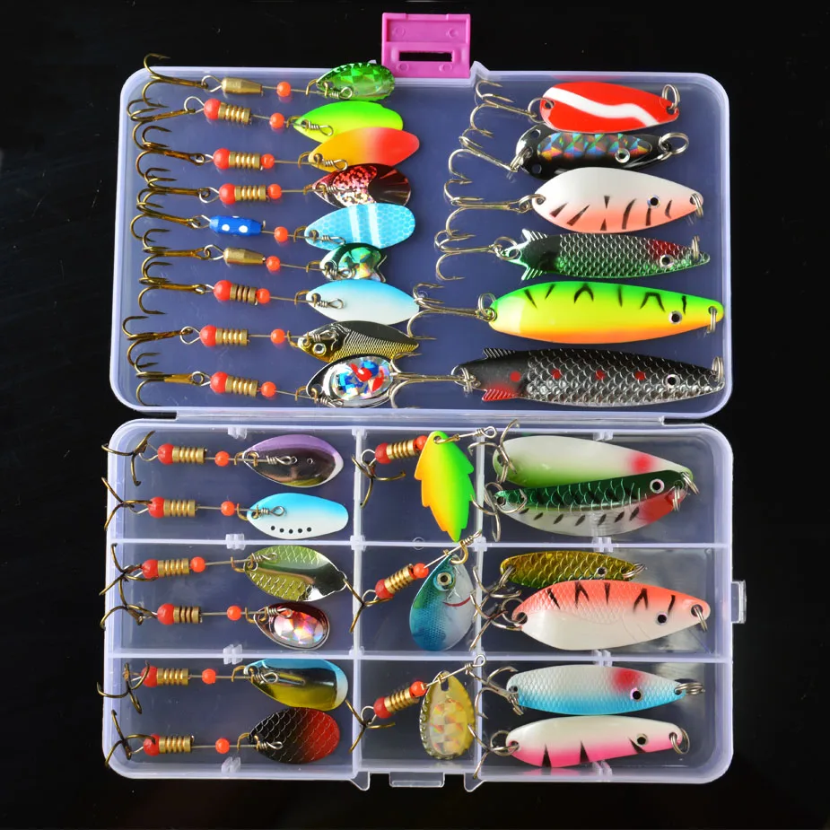 20/30pcs Spinner Bait Metal Spoon 4g-7g Fishing Lure Set Mixed Artificial Hard Bait Bass Sequins Spinner with Feather for Bass