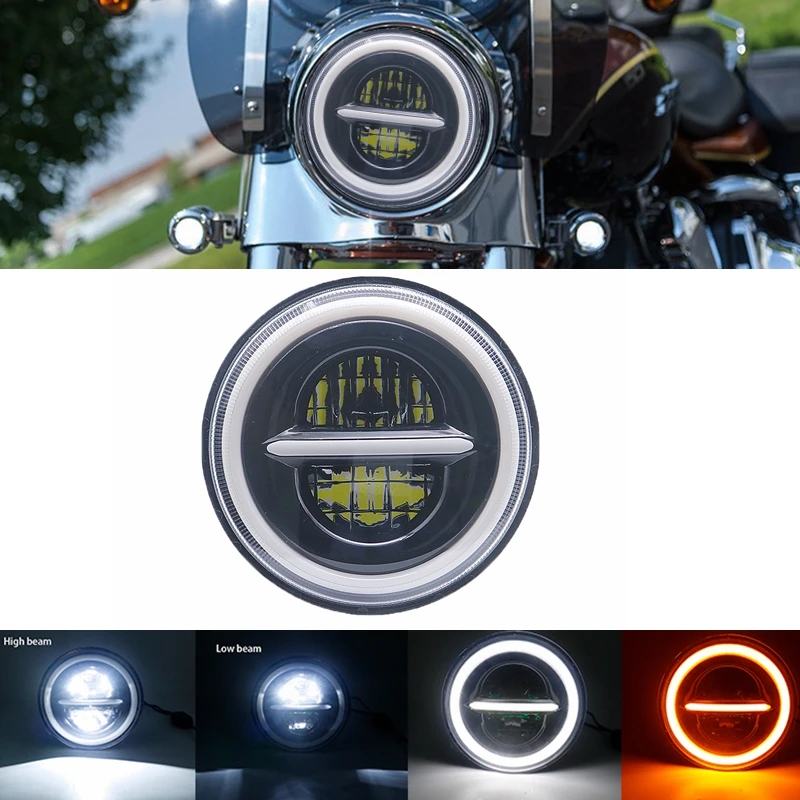 

7" Inch H4 LED moto Headlight For Harley Softail Slim Fat Boy 7inch Halo Angel Eye DRL Led Motorcycle Headlamp