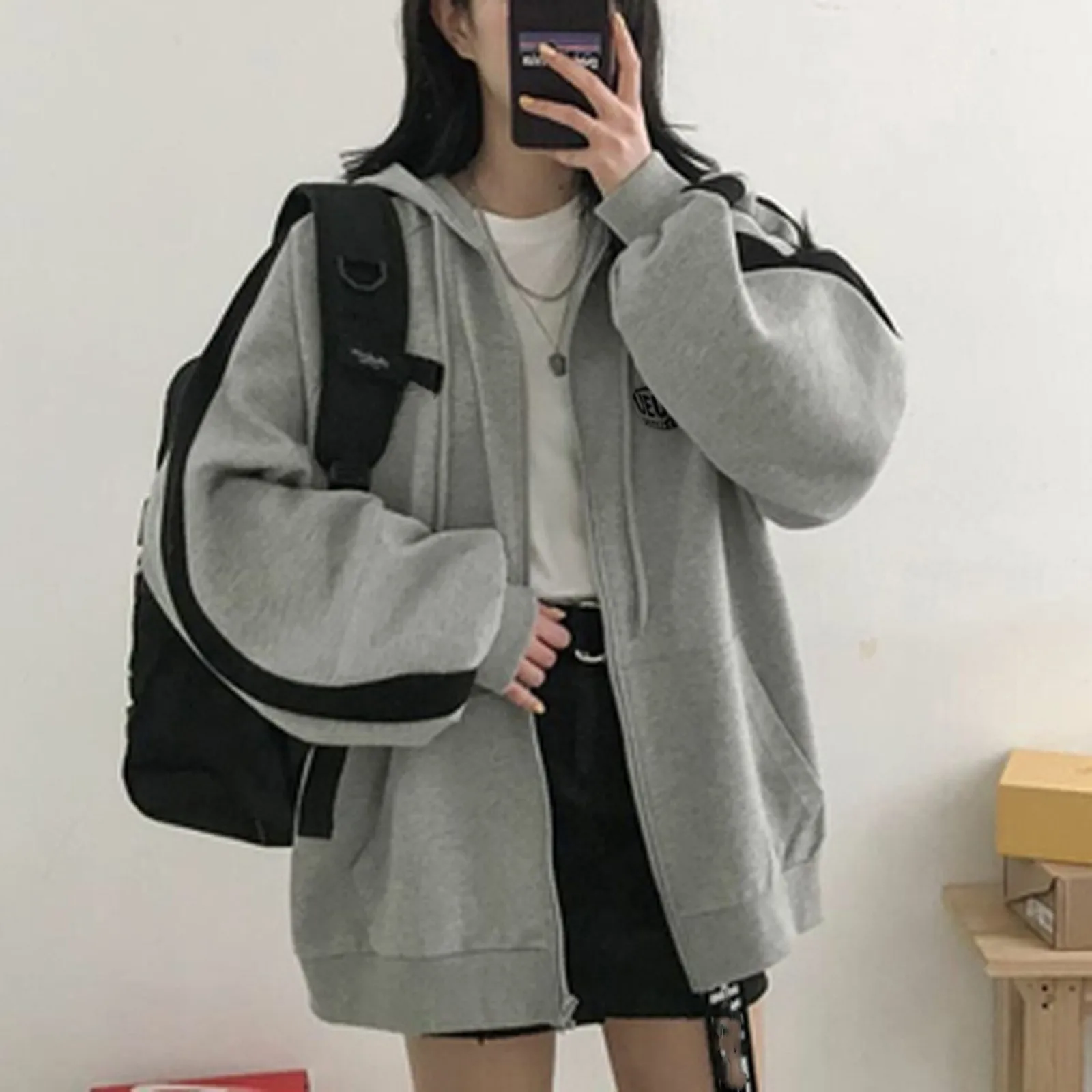 Women Hoodies Harajuku Hooded Oversized Hoodie Solid Long Sleeve Irregular Sweatshirt Loose Print Zip-up Tops Blouse Jacket Coat