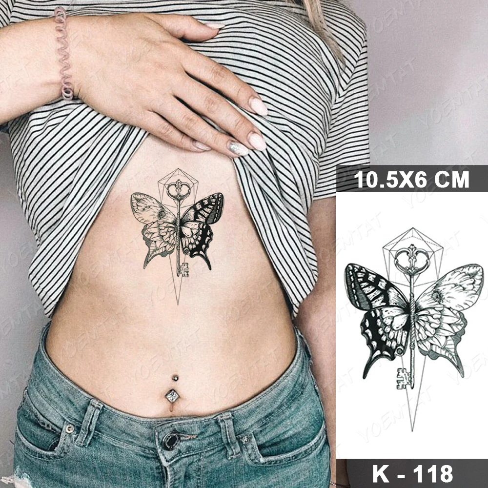 Waterproof Temporary Tattoo Stickers Black Butterfly Rose Transfer Flash Tatoo Women Sexy Neck Hand Chest  Body Art Fake Tattoos