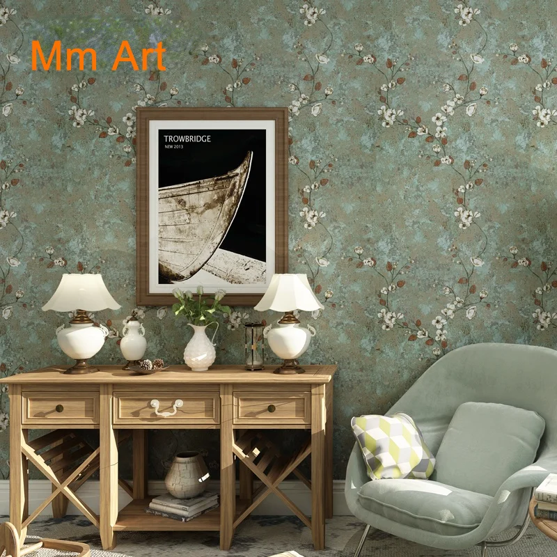 American Style Large Flower Retro Dark Green Small Floral AB Wall Cloth Seamless Entry Lux Style Room Wall