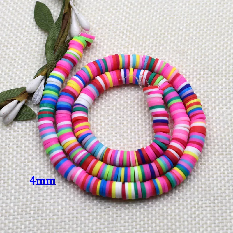 Cuentas espaciadoras sueltas de arcilla polimérica, redondas y planas de colores, hechas a mano, para hacer collares y pulseras, de 4x1mm