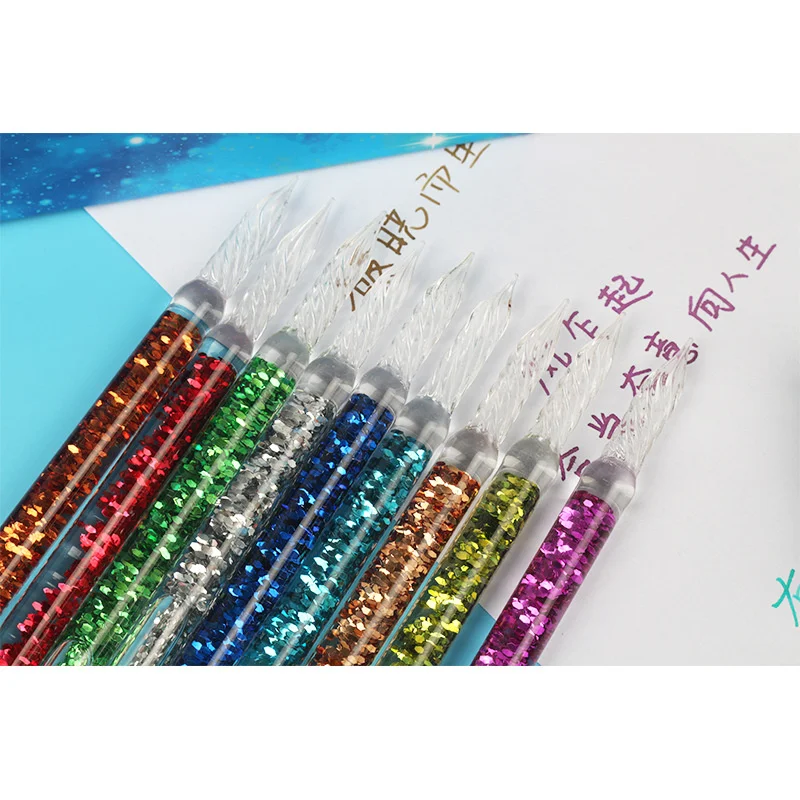 Quicksand Glass Pen Dipped In Water 3/8pcs Fountain Pencil Gold Powder Color Ink Set Creative Gift Pencil Student Gifts