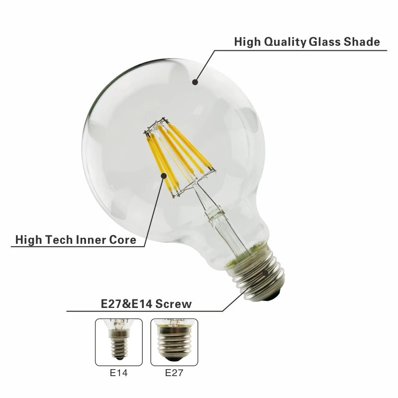 LED Glühlampe E27 E14 Retro Edison Lampe 220V-240V Glühbirne C35 G45 A60 ST64 G80 g95 G125 Glas Birne Vintage Kerze Licht