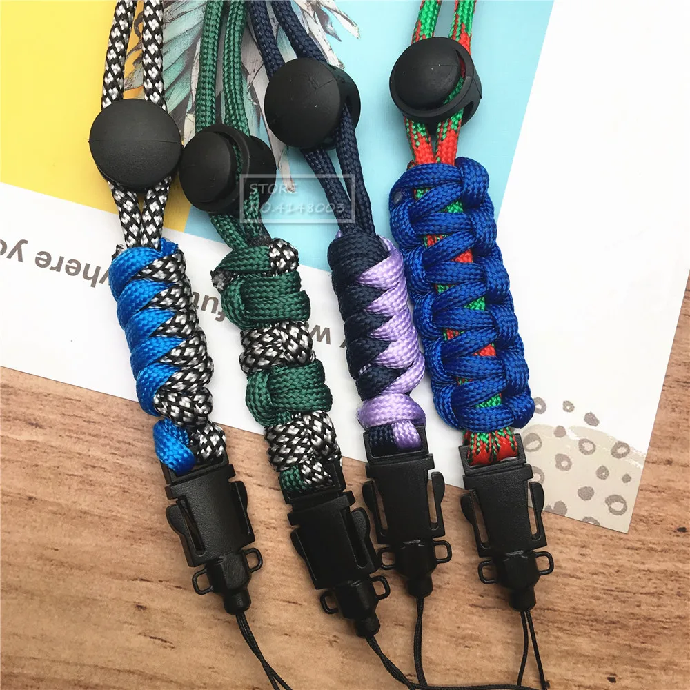 Neck Lanyard Strap for mobile phone Military Multi-Fun Survival Paracord Lanyard Keychain Adjustable Parachute Cord