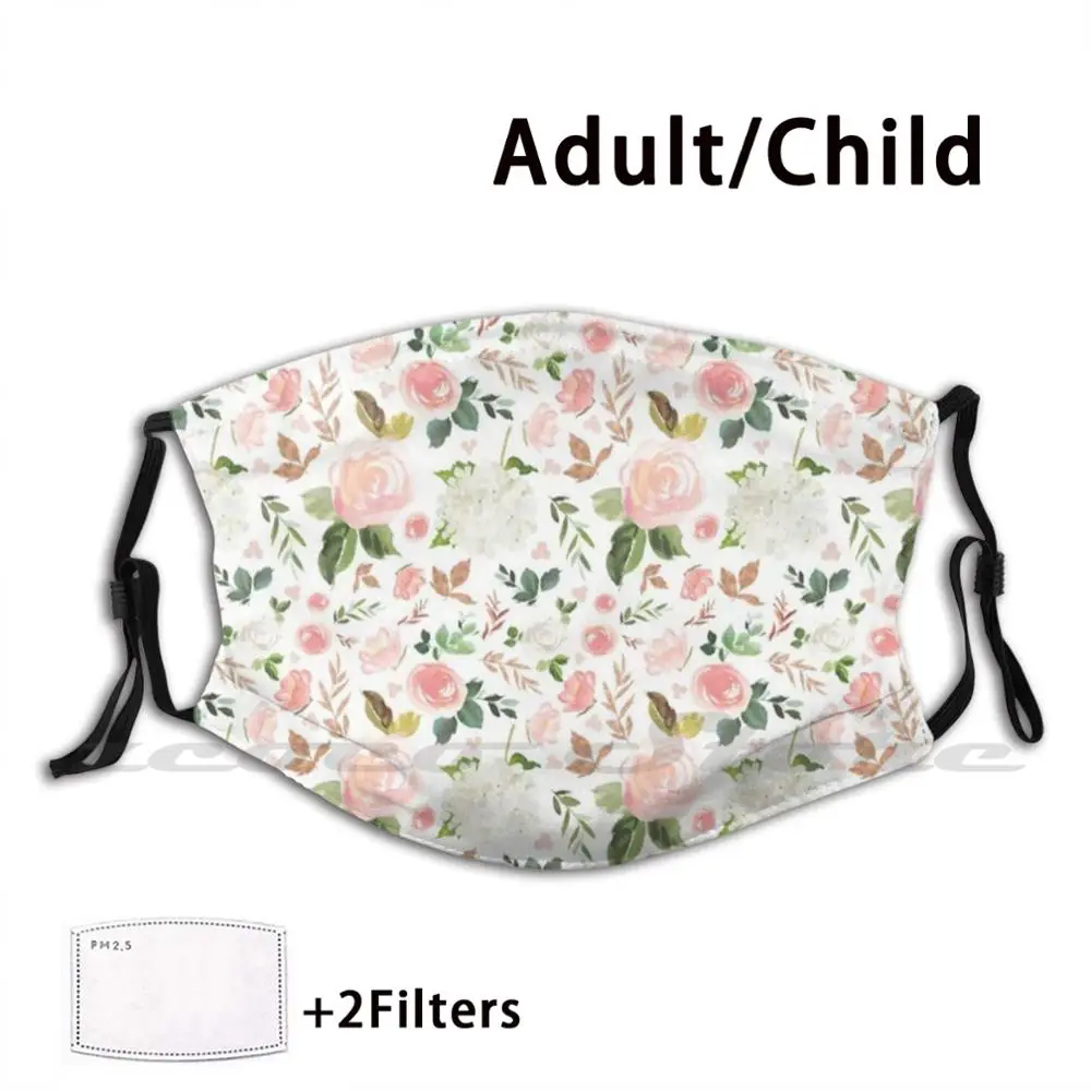 

Floral Watercolor Pattern Custom Pattern Washable Filter Pm2.5 Adult Kids Mask Floral Watercolor Pattern Flowers Pink Feminine