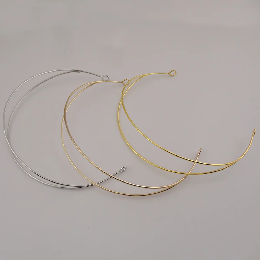 10PCS 1.8mm Double Wire Metal Headbands With Circle Ends Hair Hoops for DIY Tiara Crown Material Silver Golden