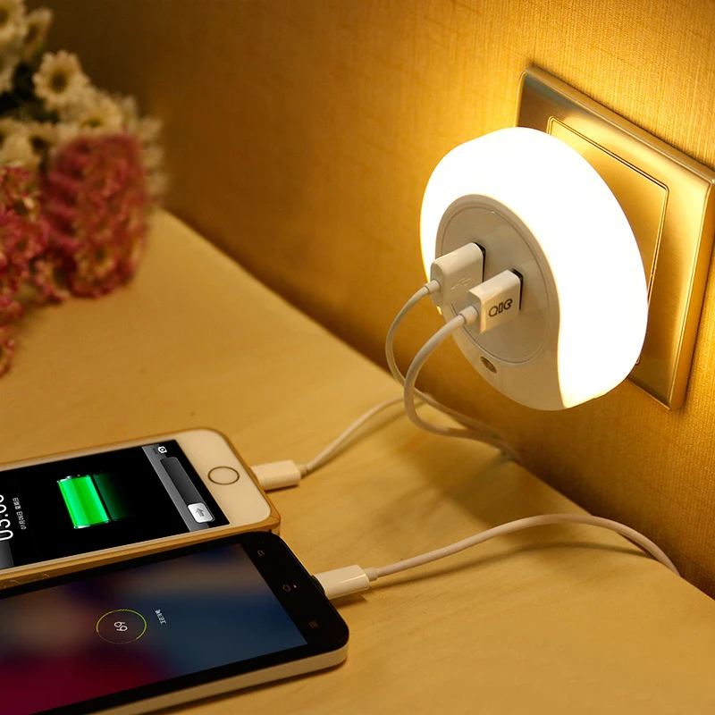 110-220V الجدة الصمام ليلة ضوء مع 2 USB ميناء للهاتف المحمول شاحن ضوء الاستشعار جو مصباح دعم دروبشيبينغ