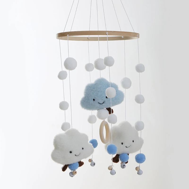 Baby Bed Rattle Cartoon Plush Rabbit Toys Newborn Crib Mobile Rattle Wool Balls Beads Bed Bell Rotating Wind Chime Nursery Decor