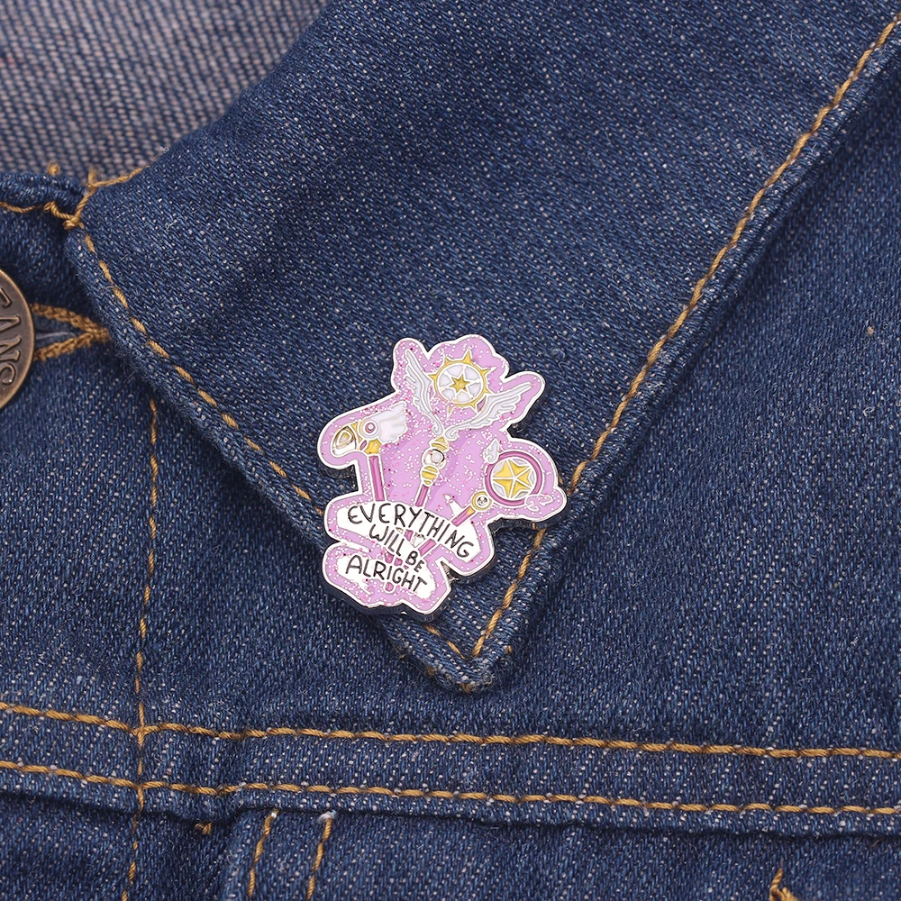 Everything Will Be Alright Enamel Pin Card Captor Sakura Invincible Spell Brooch Magic Wand Badge Beautiful Inspirational Brooch