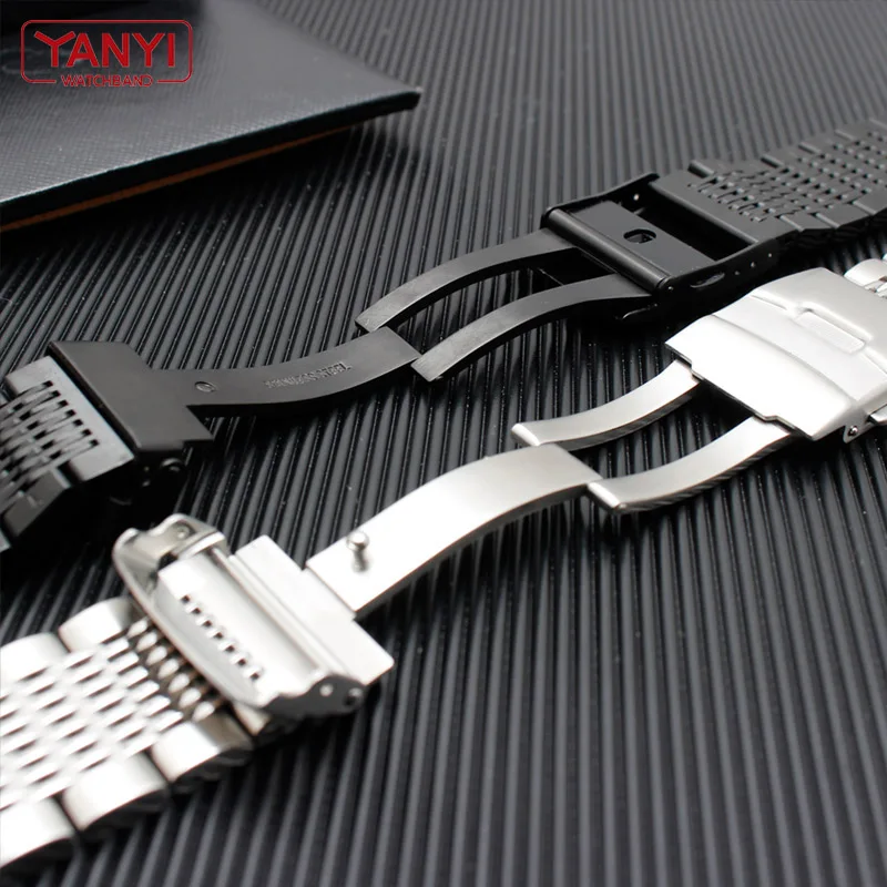 Stainless steel bracelet mens watches strap solid metal watch band 20mm 22mm 316l stainless steel bracelet safety buckle