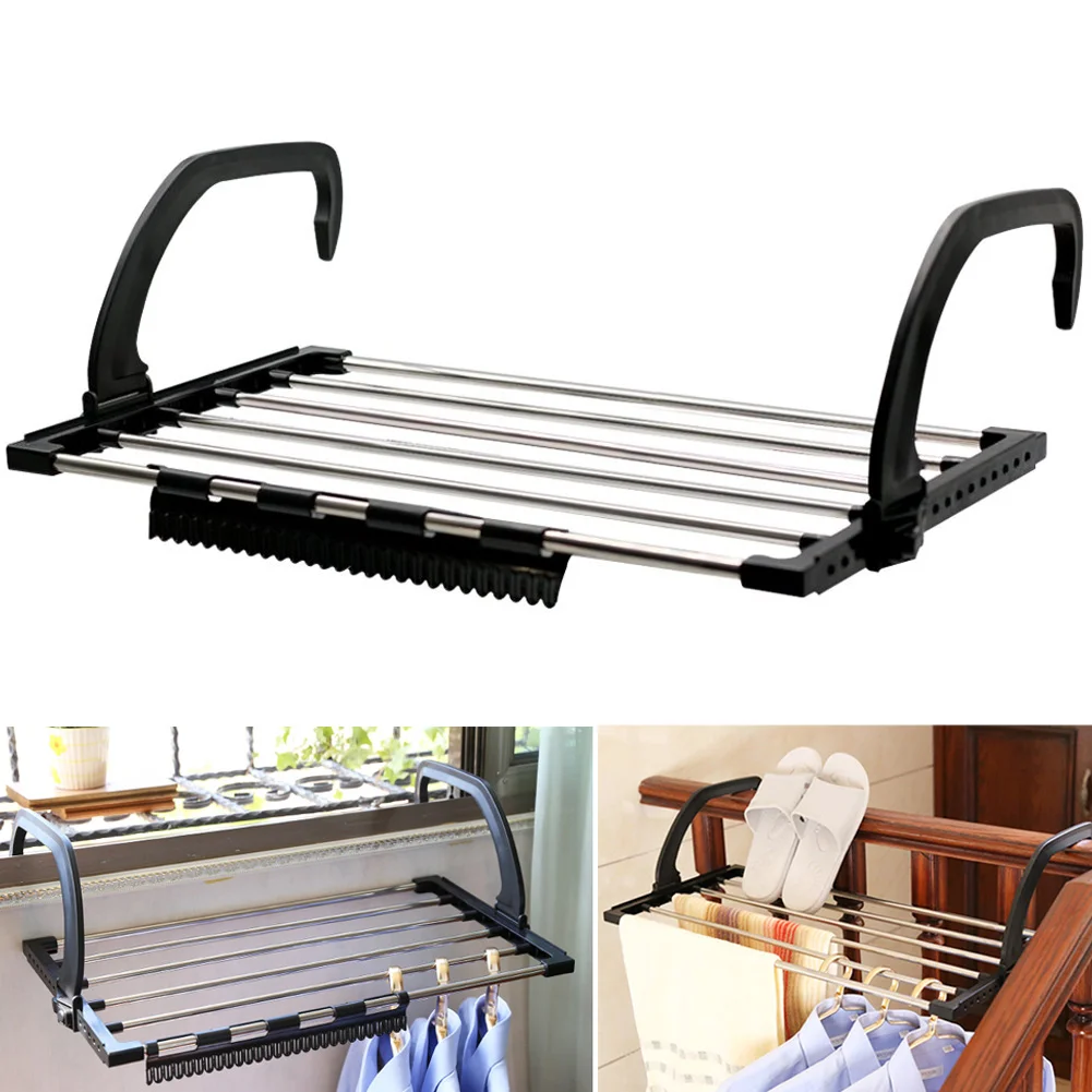 Stainless Steel Folding Towel Drying Rack, Clothes Hanging Racks with Clips, Balcony Windowsill, 100% High Quality Guarantee